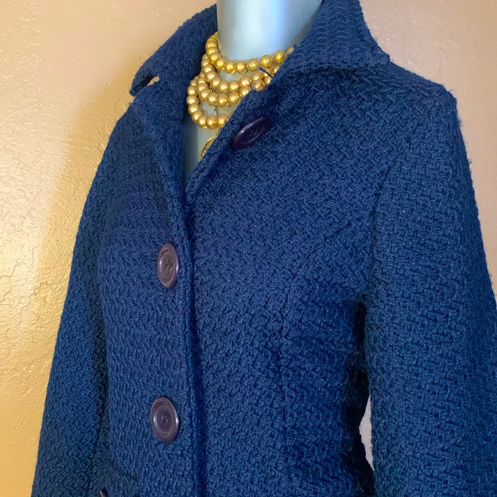 NWT POETRY Navy Blue Tweed Coat.  Sz M - Picture 3 of 7